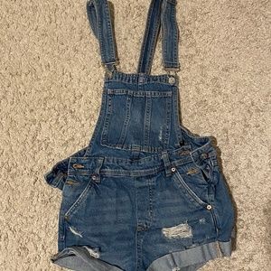 Denim overall shorts